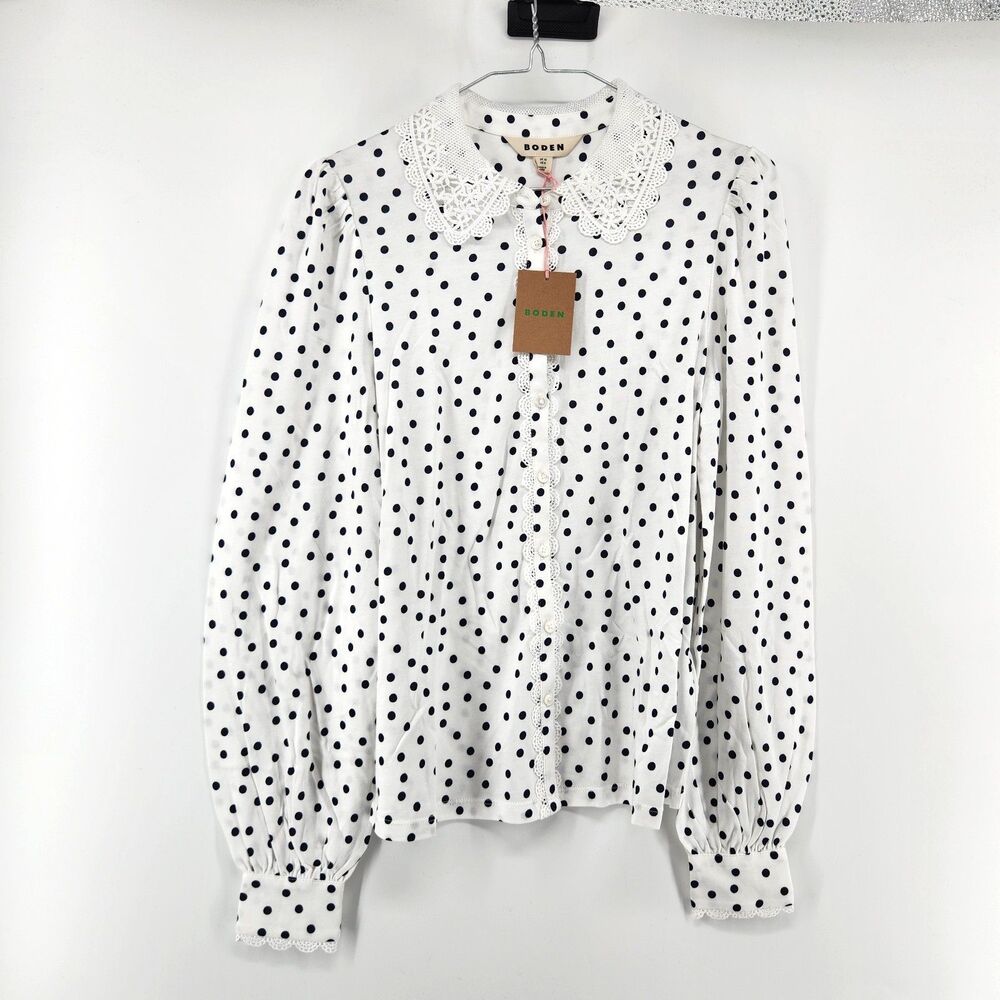 Boden US6 Ivory Painted Dot Lace Collar Blouse NWT